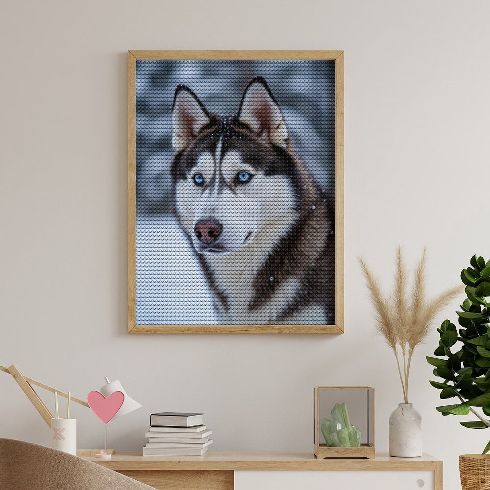 Diamond Art Kit for Adults, Snowy Husky Blue Eyes Winter Scene Diamond Painting for Adults Beginners, 5D DIY Diamond Art Painting Kits, Colorful Diamond Painting Craft for Home Decor 12x16