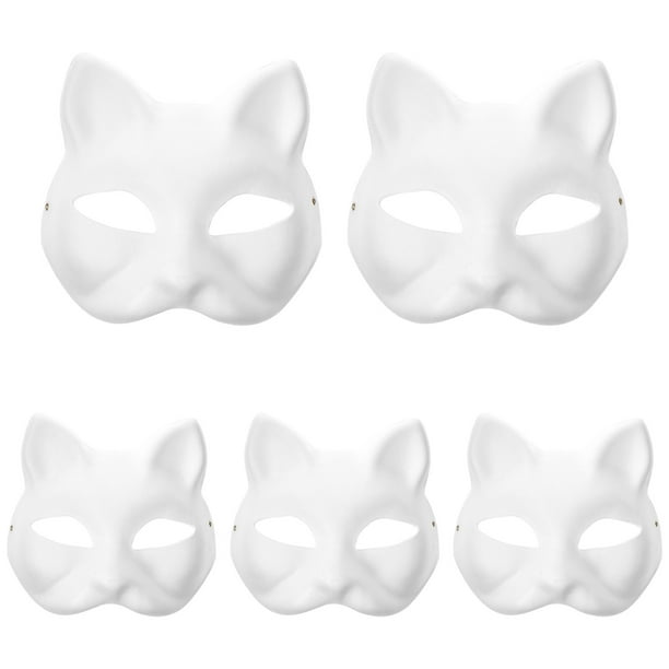 5 Pcs masquerade paper mask cat masks paper cat mask for kid white  masquerade