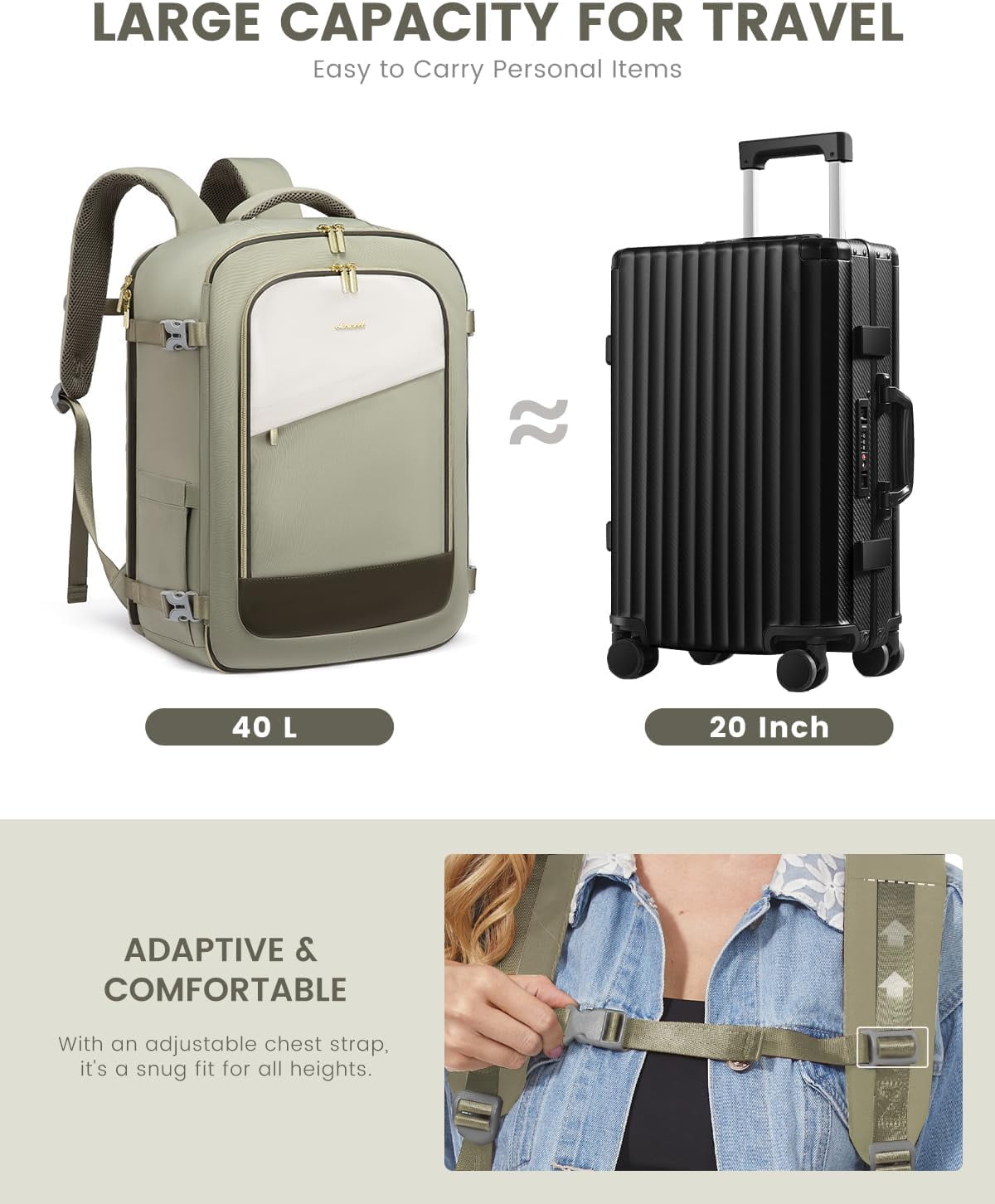 Lovevook Travel Backpack,40L Carry On Luggage Backpack Flight Approved, Large Waterproof Personal Item Bag Hiking Outdoor Weekend Overnighter Bag for Men Women