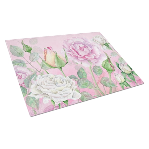 Caroline's Treasures Rose Garden Glass Cutting Board Large