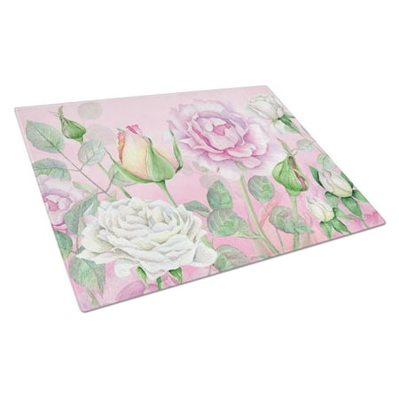 

Caroline s Treasures Rose Garden Glass Cutting Board Large