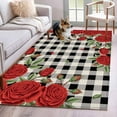 thumbnail image 3 of Area Rug for Living Room, Red Roses Valentine's Day Non-Slip Indoor Large Carpet for Bedroom/Dining Room, Romantic Spring Floral Plaid Washable Low-Profile Rectangle Floor Mat Runner Rugs - 3 x 5 Ft, 3 of 7