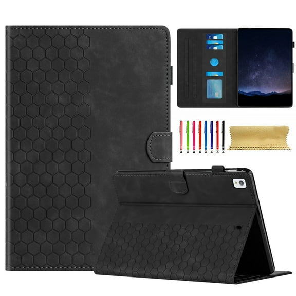 Case for Samsung Galaxy Tab A7 Lite 8.7" 2021 SM-T225 / SM-T220, Embossed PU Leather Cover Flip with Stand Function Pencil Holder and Card Slots & Footgrip Case, Black