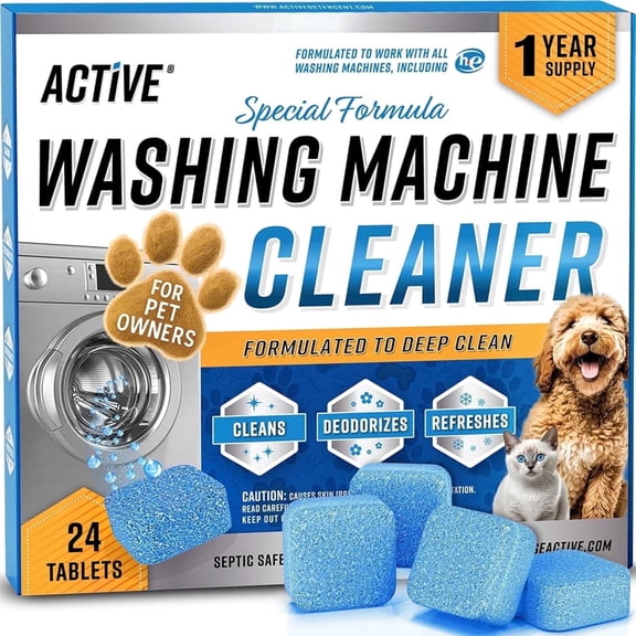 Active Pet Owner's Washing Machine Cleaner, Dog and Cat Hair Remover, Enzymatic Odor Eliminator, 24 Count