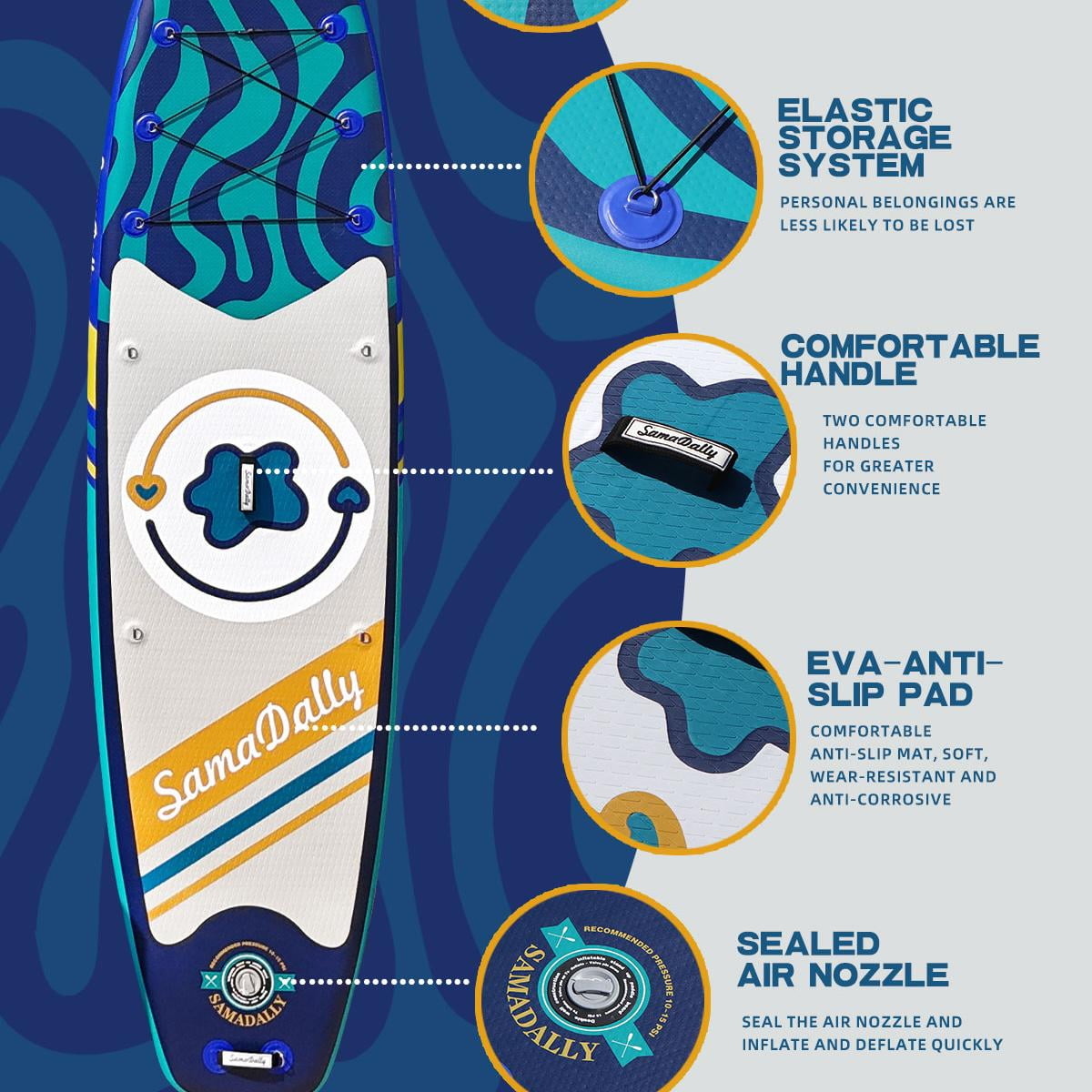 SamamDally 11' Inflatable Paddle Boards for Adults, 34'' Wide All-Around SUP Boards with Premium Accessories, Adjustable Paddle, Removable Fins, Hand Pump & Waterproof Bag (Navy Blue)