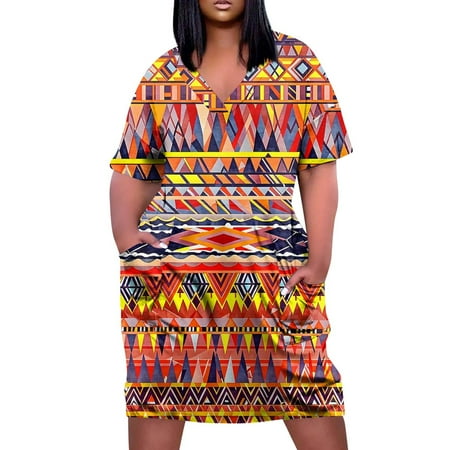 Formal Dresses Women  4Th Of July Plus Size V Neck Casual Dress With Pockets Short Sleeve Sundress Wedding Guest Party Tea Dresses For Woman Men Shoes Cotton Dress Work Dresses (5XL  Watermelon Red)