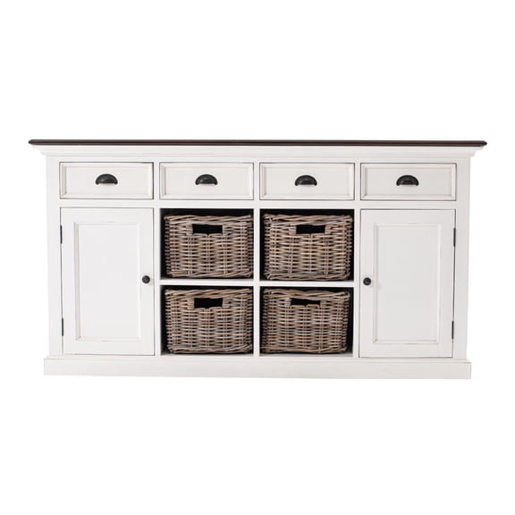 Modern Farmhouse Brown and White Buffet Server with Baskets