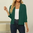 thumbnail image 2 of Mohiass Women's 3/4 Sleeve Cropped Cardigan Sweater Open Front Short Shrugs Cardigans Lightweight Sweaters Green L, 2 of 6