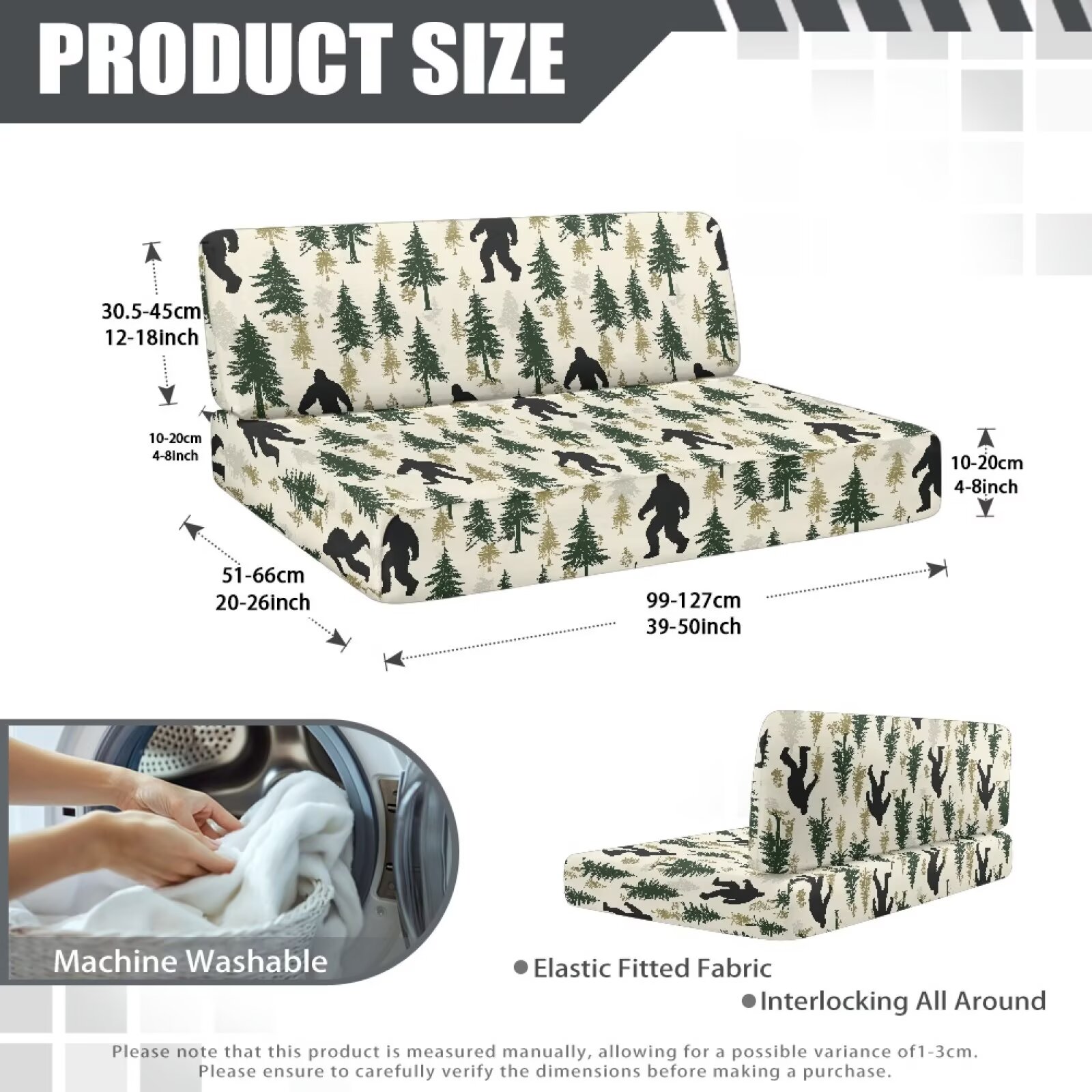 XYZCANDO Bigfoot Forest RV Dinette Cushions Comfortable Sofa Covers for 2 Cushion Couch Universal RV Decor Stretchable Loveseat Sofa Chair Cover Furniture Protector Camper Must Haves Beige