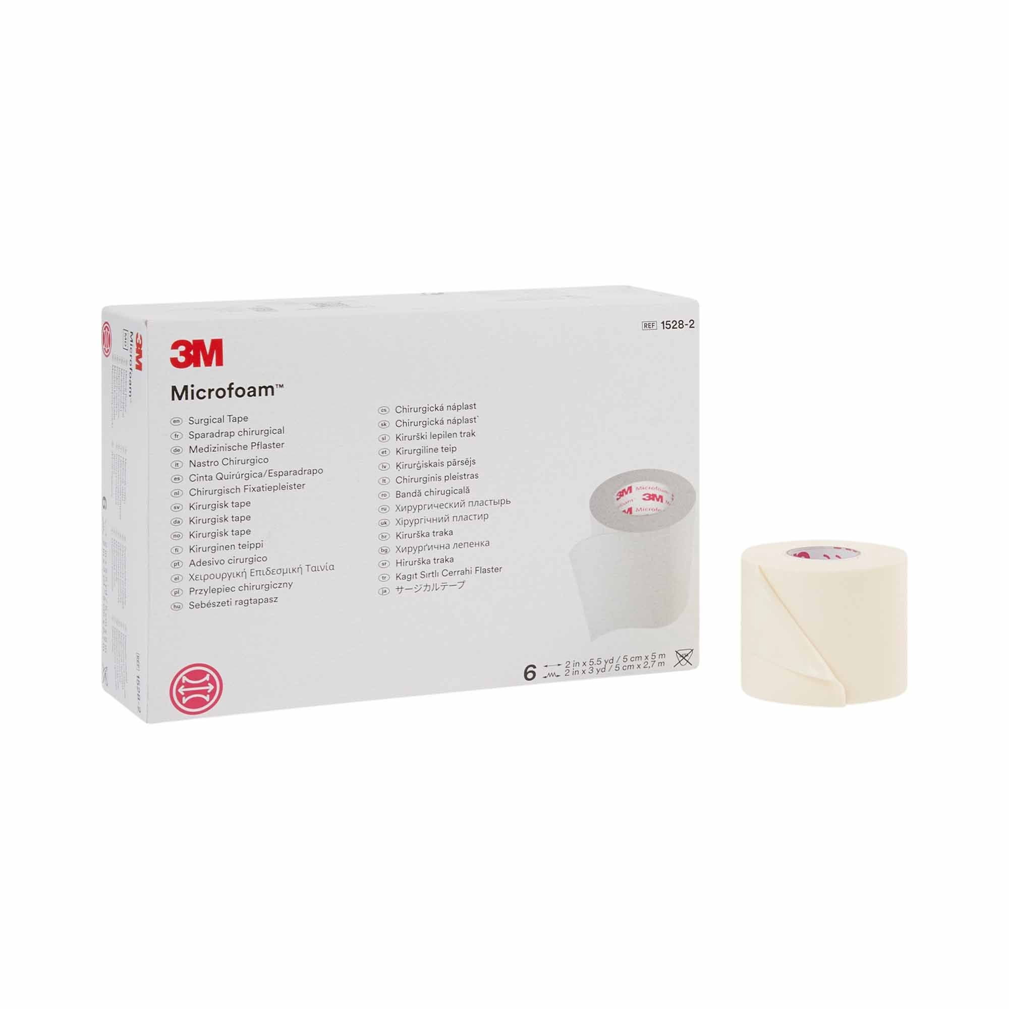 3M Microfoam Surgical Tape, Non-Sterile, Water-Resistant, White, 2 in x 5 1/2 yds, 6 Ct
