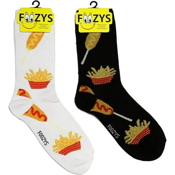 Foozys Women's Crew Socks Corn Dogs Fries Food & Drink Novelty Socks 2 Pairs Included in Two Colors
