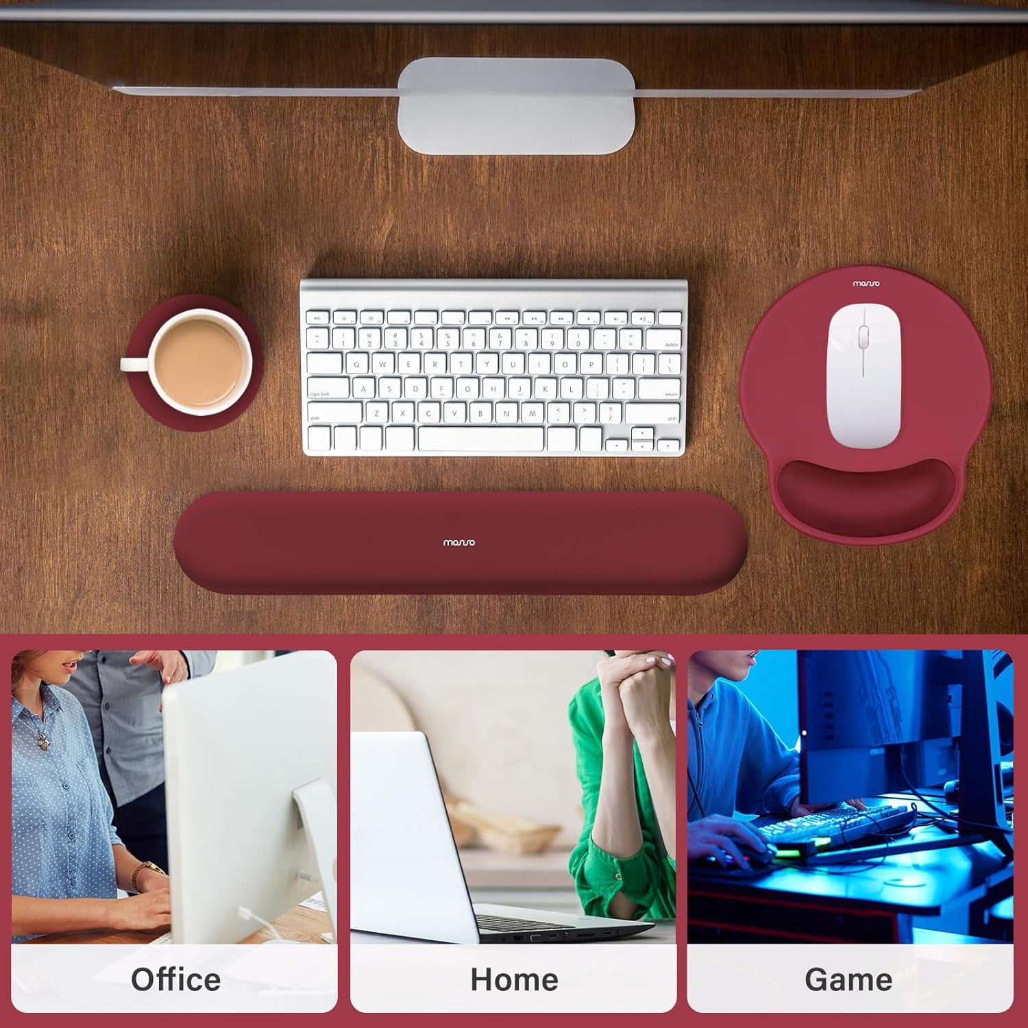 MOSISO Ergonomic Keyboard Wrist Rest & Mouse Pad Set, Non-Slip Wrist Support with Soft Cloth & Silicone Base for Home & Office