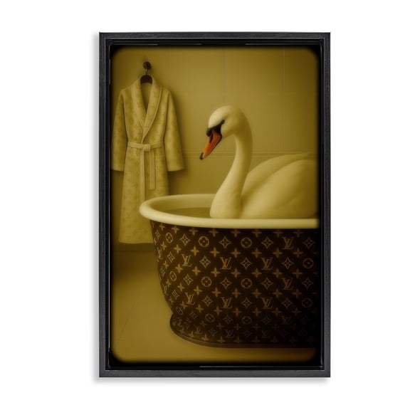 Stupell Industries Eclectic Couture Swan in Luxury Tub Black Floating Frame Canvas Art, 17 x 25, by Grotto Studios