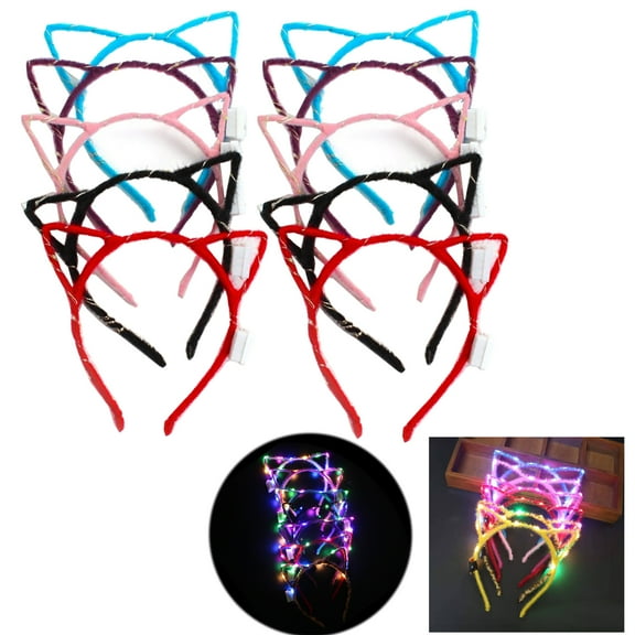8 PCS LED Cat Ear Light Up Headband, Flashing LED Glow Hairbands Glow in The Dark for Concert, Birthday Party, Festivals Decoration Wedding