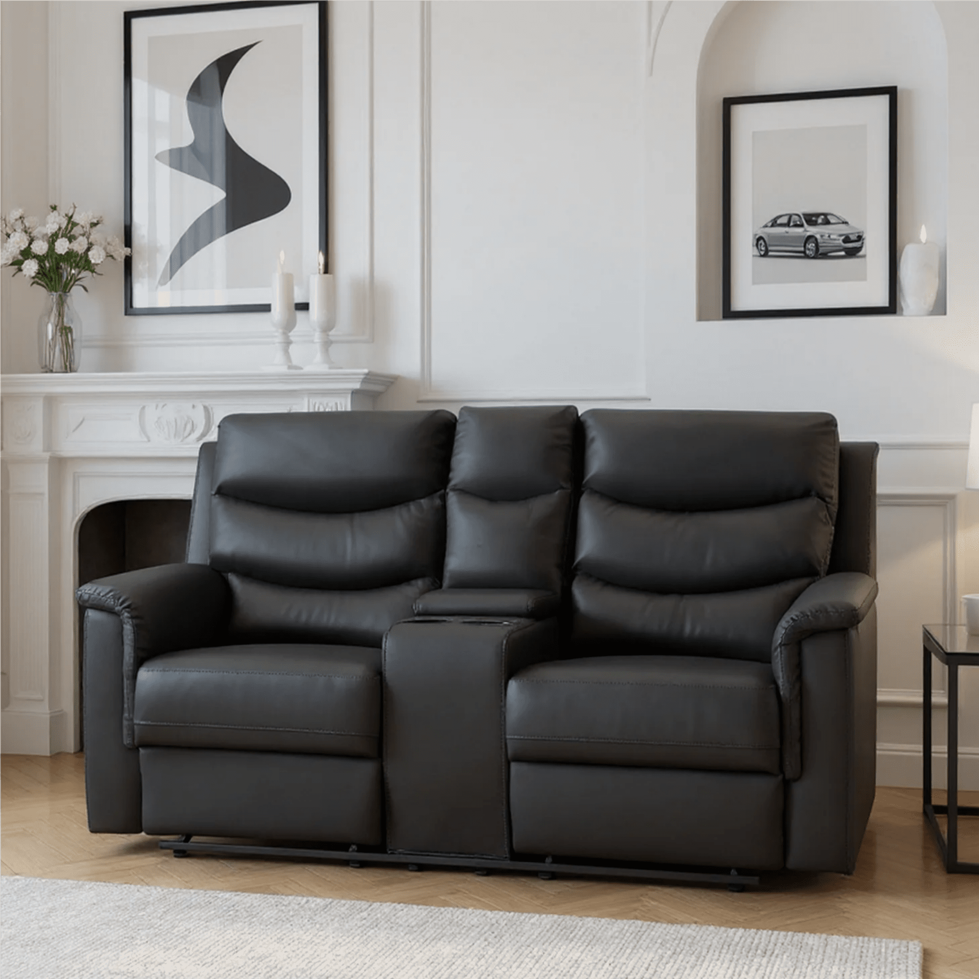 Gewnee 2-Seater Faux Leather Modern Recliner Loveseat Sofa with Cup Holders for Living Room, Apartment, Office Adults
