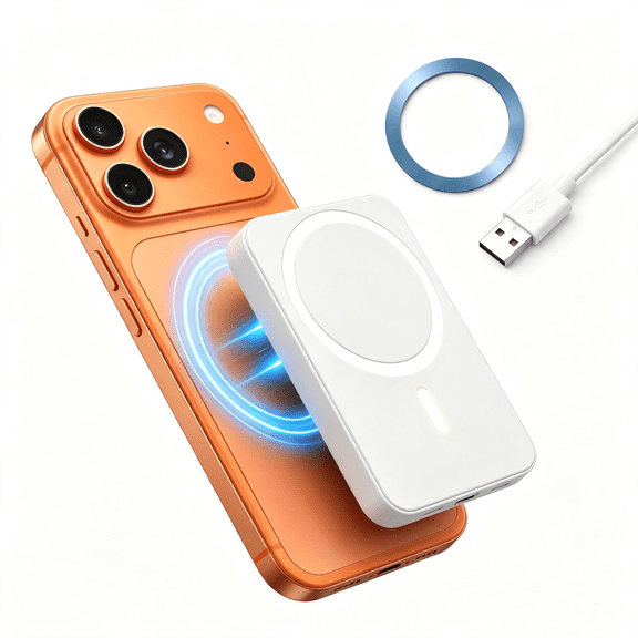 5000mAh Magnetic Wireless Portable Charger, Ultra-Thin 1.55cm, Lightweight 126g Power Bank with USB-C Input/Output for Smartphones
