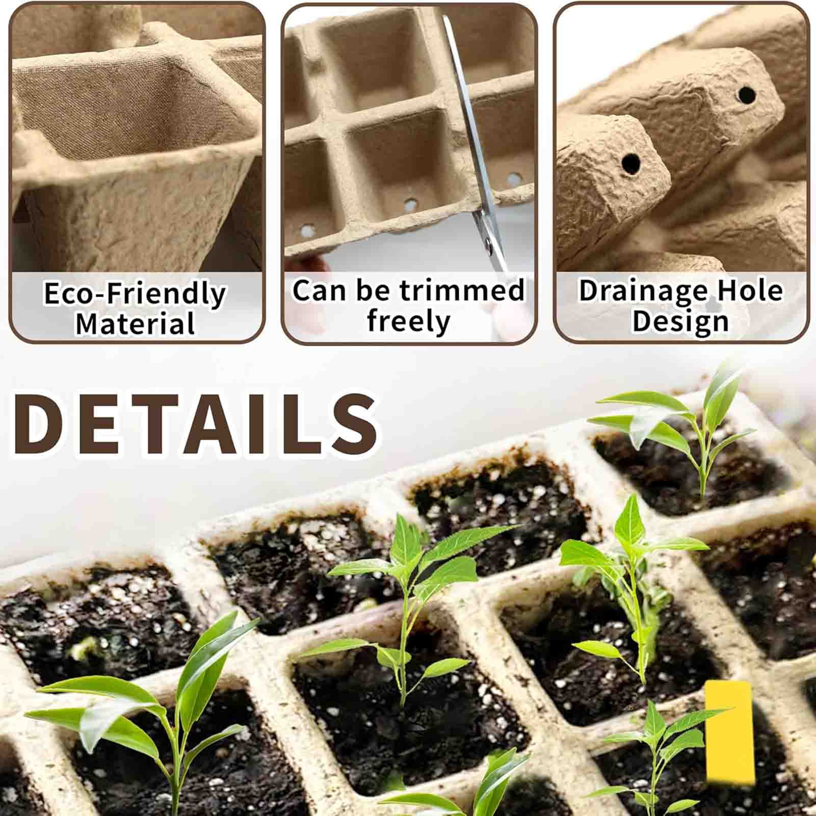 320Cells Seedling Start Trays with Drain Holes,20pcs Peat Pots Seedling Pots Biodegradable,Seedling Starter Kit,Organic Germination Plant Starter Trays(200xLabels,2xTransplant Tools,1xSpray Bottle)