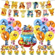 Cartoon Party Decorations, Winnie the Pooh Birthday Supplies including Banners, Balloons, Cake Toppers for Cartoon Birthday Party Decorations