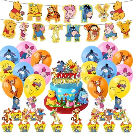Cartoon Party Decorations, Winnie the Pooh Birthday Supplies including Banners, Balloons, Cake Toppers for Cartoon Birthday Party Decorations