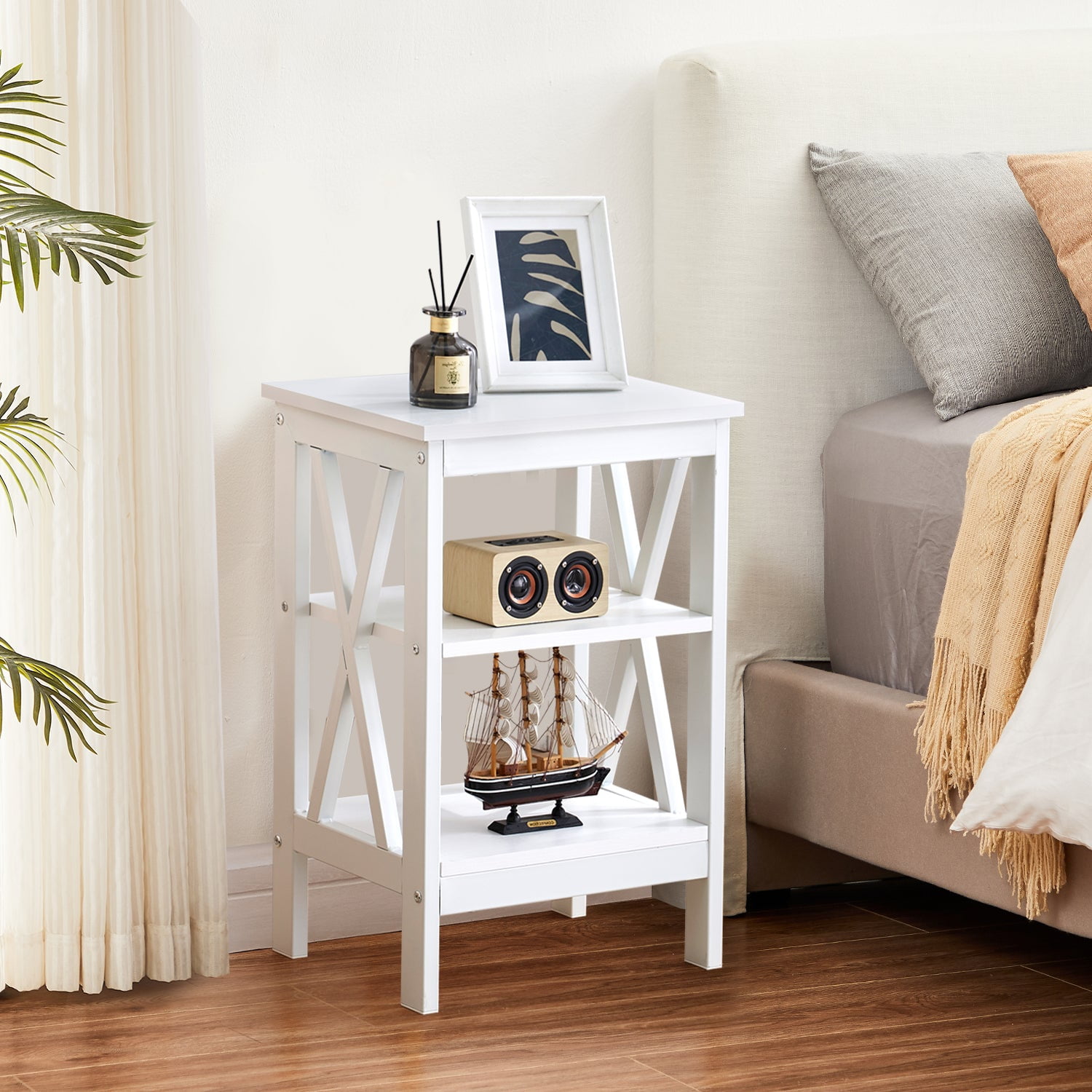 VECELO Javlergo Set of 2 Nightstand Bedside Table, Modern Small Side End Table with Open Storage Shelves White
