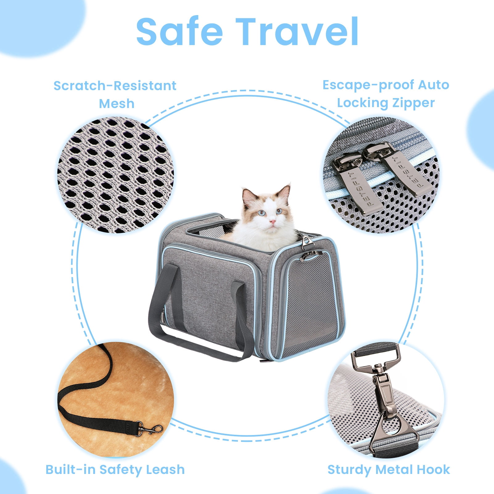 Petsfit Expandable Small Cat Carriers Dog Carrier, Airline Approved Soft-Sided Portable Washable Pet Travel Carrier with Two Extension