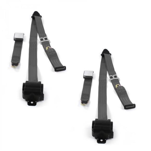 Ford Bronco 1966-1977 Airplane 3 Point Charcoal Retractable Bucket Seat Belt Kit - 2 Belts