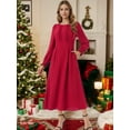 thumbnail image 2 of DARING DIVA Frilled Crewneck Long Sleeve Midi Fall Dress S Red, 2 of 7
