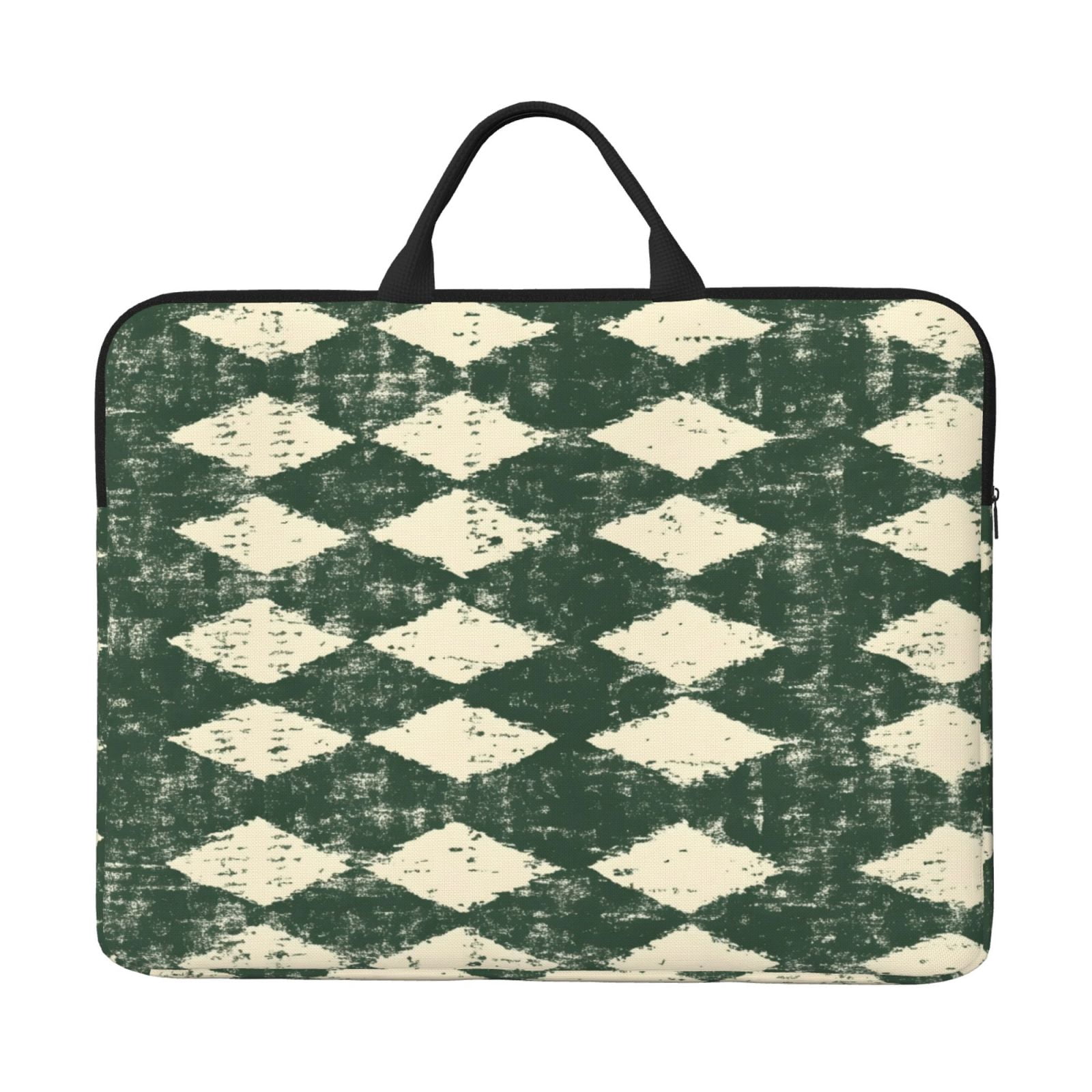 Laptop Sleeve Bag For Women Men 14inch Waterproof Durable Protective Computer Carrying Cover Handle Laptop Case Bag Green Houndstooth Vintage Texture Hand-Drawn Sketch_2