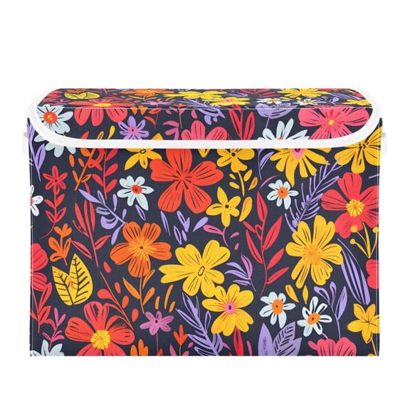 Gorgeous Floral Field Foldable Storage Bin with Lid and Handle Collapsible Storage Box 16.5 x 12.6 x 11.8 inches
