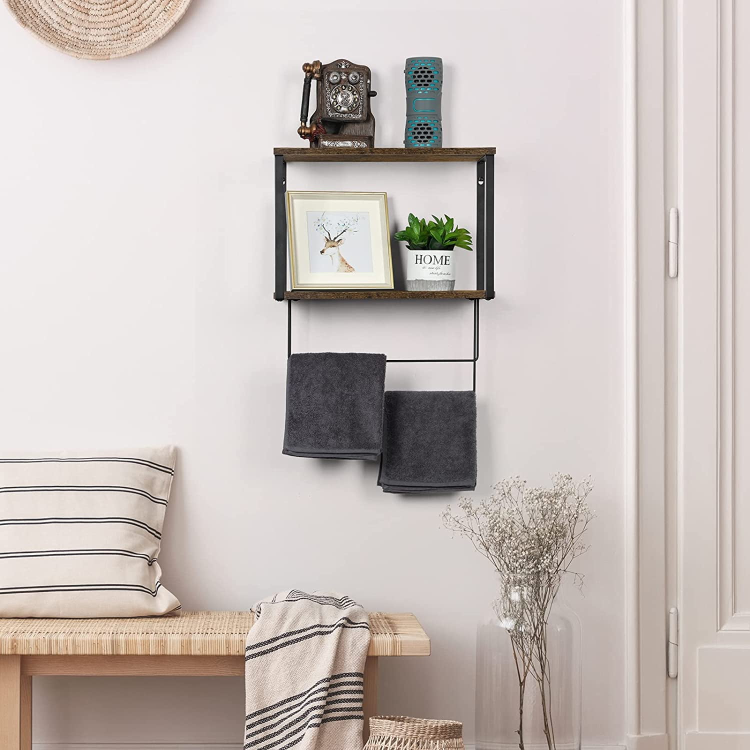 Oumilen Wall Mount Bathroom Shelf Rustic 8.07"x15.75" 2 Tier