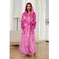 thumbnail image 2 of Womens Long Hooded Plush Robe, Soft Thick Warm Fleece Bathrobe Full Length House Coat, 2 of 7