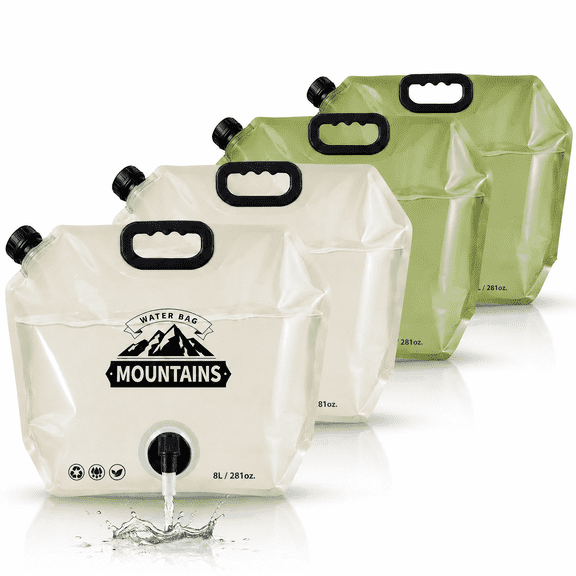 Foldable Water Storage Bags, 4 Pack, 8L/2.1 Gallon, Leakproof Collapsible Containers with Spigot for Camping, Emergency and Outdoor Essentials