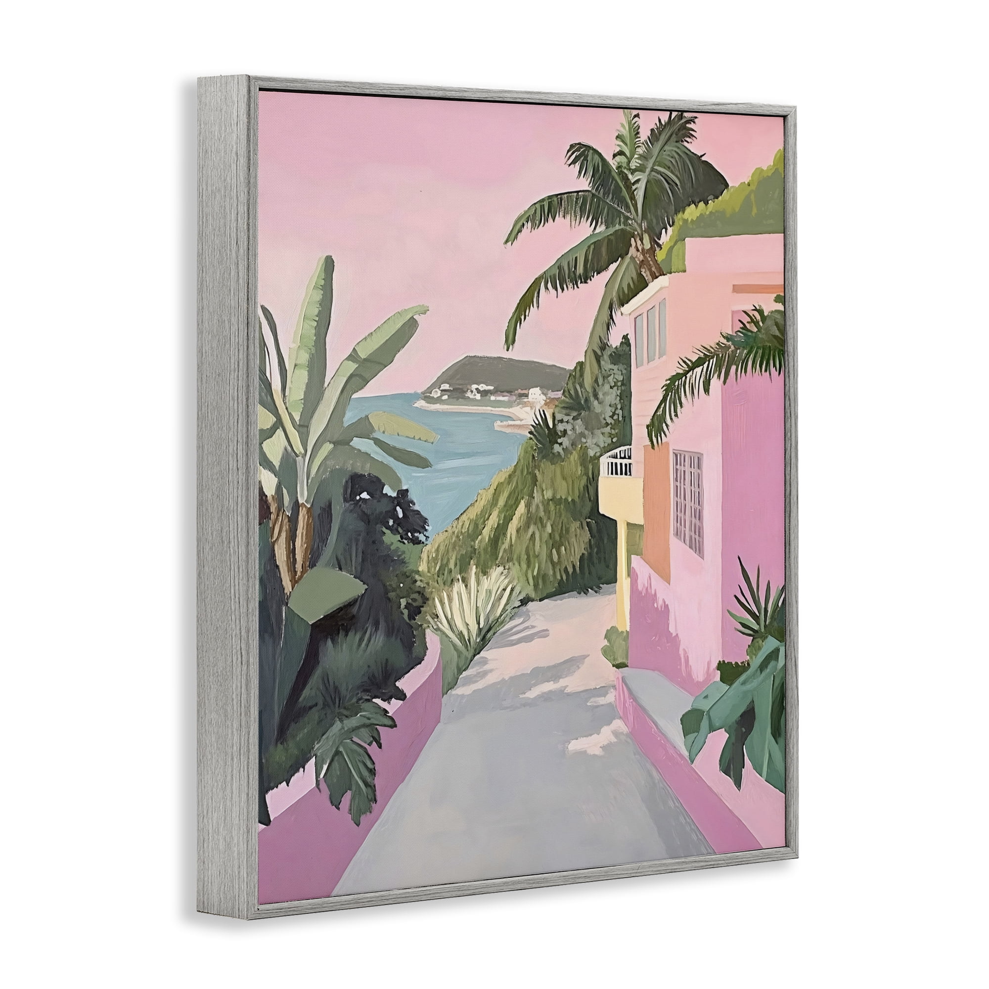 Stupell Industries Mediterranean Pink Coastal House Gray Framed Giclee Art, design by The Prints Vibe