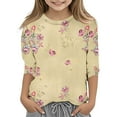 thumbnail image 1 of XDZJLR T-Shirts pour Filles Manches à Volants Été Mignon Couleur Unie Mode Décontractée Blouse Col Rond Khaki 11-12 Ans, 1 of 3