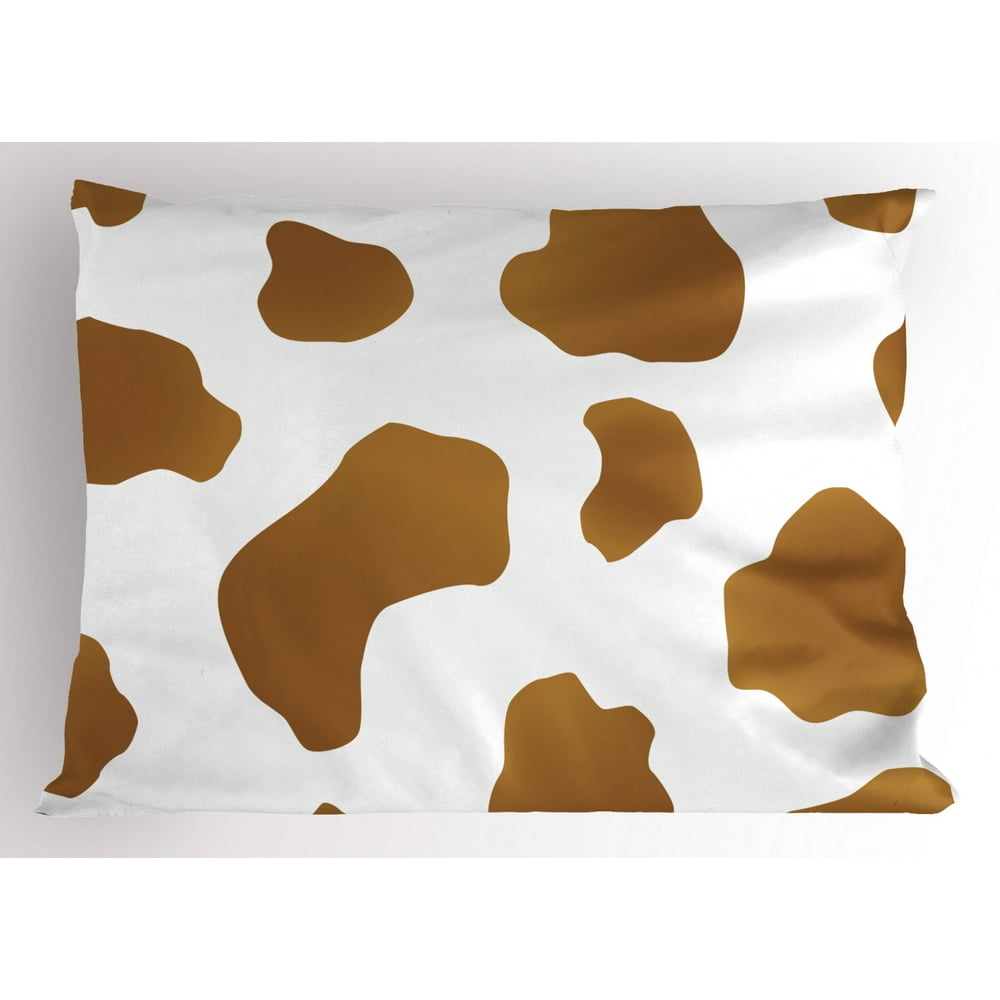 Cow Print Pillow Sham Brown Spots on a White Cow Skin Abstract Art