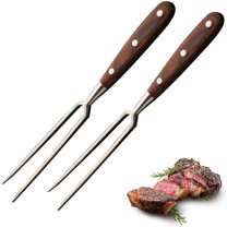 Bxaolu 2 Pieces Carving Fork for Meat 12 Inch Kitchen Stainless Steel Serving Cooking with Wood Handle, Xmas Party Barbecue BBQ Fork, Brown
