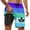 Dark Purple, variant on Men Shorts with Compression Liner Summer Leaf Print Drawstring Elastic Waisted Striped Beach Shorts