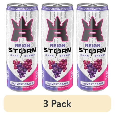 (3 pack) Reign Storm, Harvest Grape, Clean Energy Drink, 12 fl oz Aluminum Can