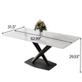thumbnail image 3 of Modern Dining Table for 4-6, White Sintered Stone Dining Tabletop with Black X-Shape Metal Base, 63" Rectangle Dining Table for Kitchen (Table Only), 3 of 5