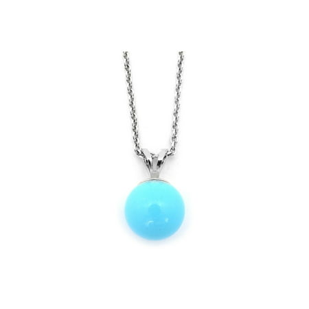 - Solid Sterling Silver Rhodium Plated 5mm Simulated Blue Turquoise Pendant Necklace, 16