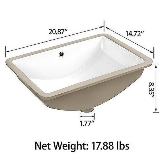 Sinber C1312-OL 21 Inches Undermount Rectangular Bathroom Sink with Overflow Ceramic White Finish