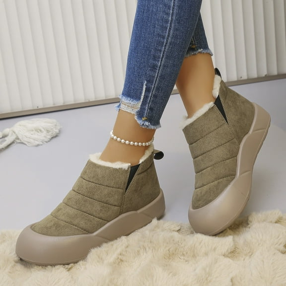XIMIN Womens Winter Snow Boots Ankle Boots Warm Plush Lined Booties Slip On Walking Hiking Cotton Shoes Platform Sneakers Outdoor Non-Slip Fleece Short Boot
