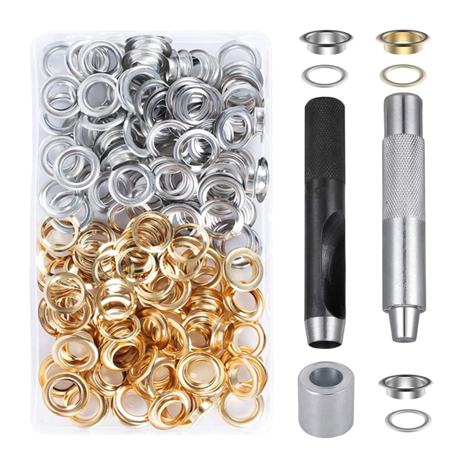 GUOOL 120 Sets Grommet Eyelets with Washer, 3 Grommet Setting Tool Storage Box for Tarpaulin Fabric Craft Making Leather Crafting Shoes