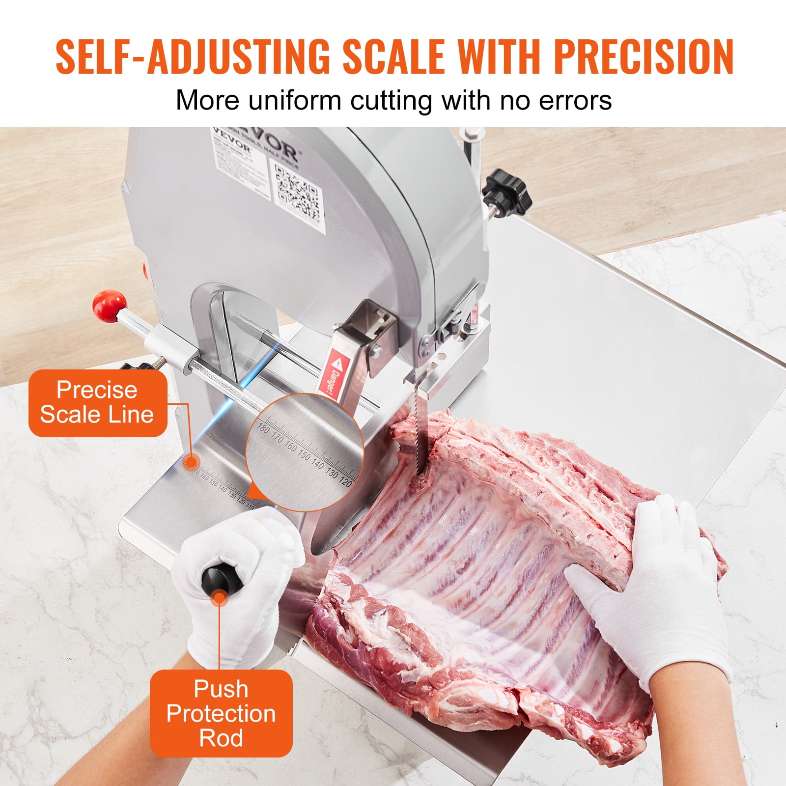 VEVOR 1500W Stainless Steel Countertop Bone Sawing Machine,19.3" x 15", 0.16-7.9 Inch 6 Blades