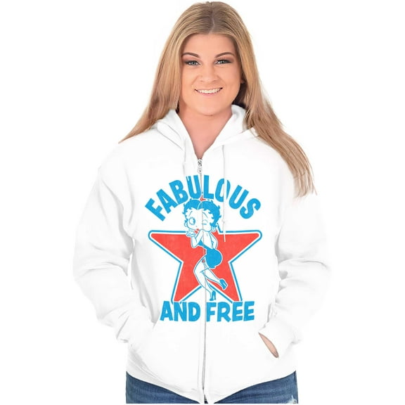 Betty Boop Cartoon Fabulous and Free Women Plus Size Zipper Hoodie Brisco Brands 3X