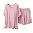 thumbnail image 3 of Dianli PJs Loungewear Women's V Neck Pajama Set Two Piece V Neck Short Sleeve Top With Loose Wide Leg Shorts Elastic Waist Soft Breathable Casual Homewear Sleepwear Nightwear, 3 of 4