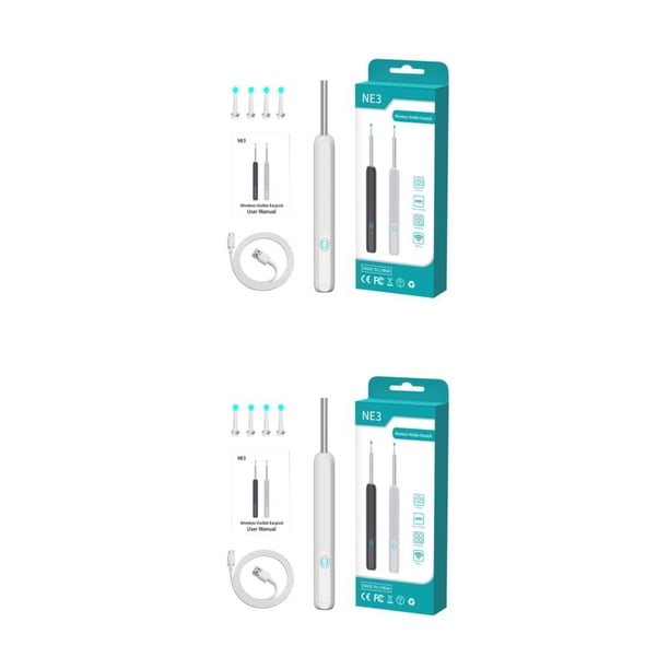 Jumpingount Cuchara de oído Visual de alta precisión con cámara, inalámbrico, Kit de limpieza de oídos inteligente portátil, palitos de Blanco Estándar, inglés neutral 2Conjunto