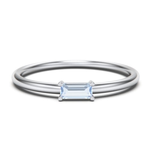 East-West Stackable Baguette Birthstone Ring - Aquamarine (March)