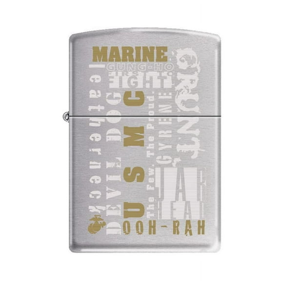 Zippo Lighter -Personalized Customize Message Engrave on Backside for USMC Ooh-Rah! Devil Dogs First to Fight Grunt Military Brush Chrome #Z5346