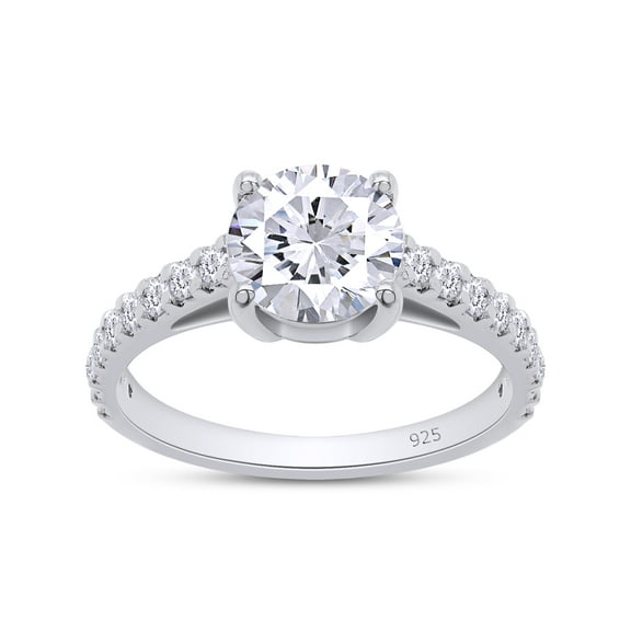 Engagement Ring for Women, 18K White Gold Over 925 Sterling Silver Ring 1.00 CT D Color VVS1 Clarity Round Cut Solitaire Lab Created Moissanite Rings with Four Prongs, Size - 4